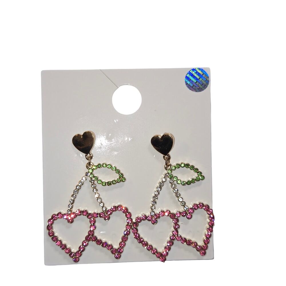 Forever21 Cherry Heart-Shaped Drop Earrings with Leaf Detail